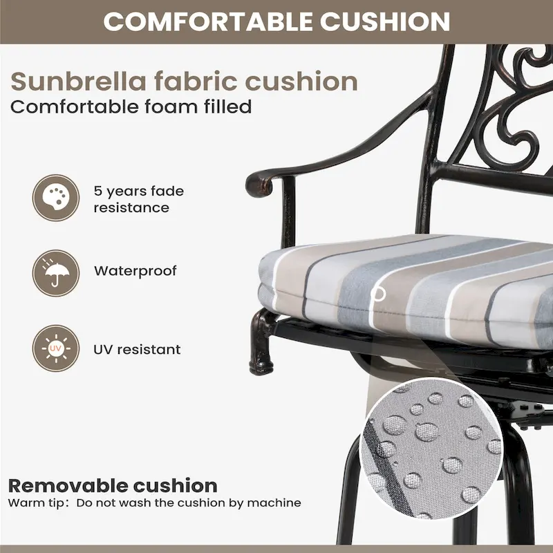 Pellebant Patio Aluminum Swivel Bar Stool with Sunbrella Cushion