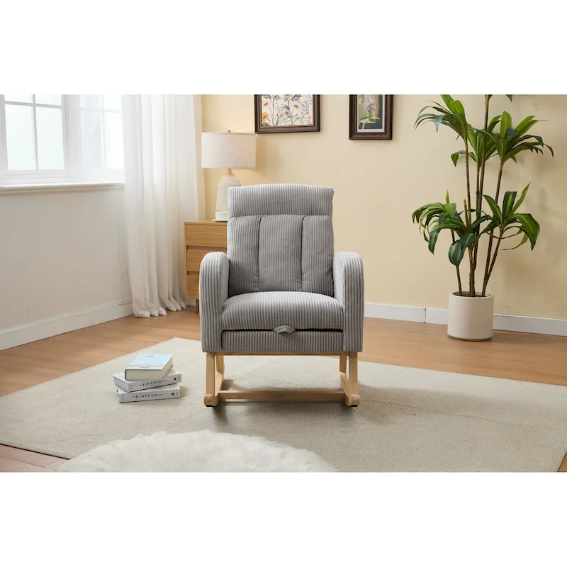 Modern Accent Rocking Chair Rocking Chair with Solid Wood Legs, Upholstered Nursery Glider Rocker