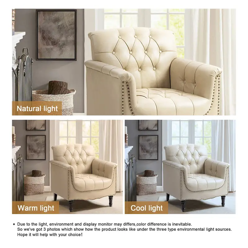 PU Leather Tufted Accent Chair with Nailhead Trim Armchair