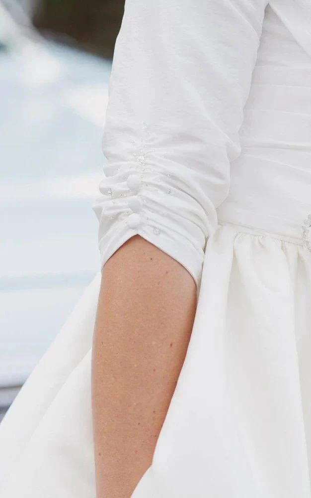 Knee Length Wedding Dress With 3/4 Sleeves