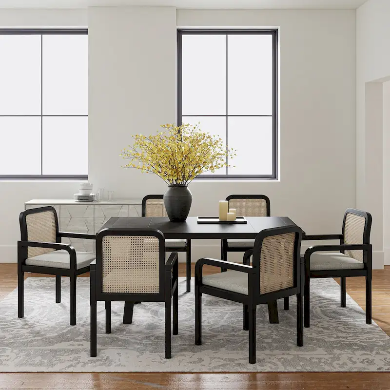 Antoine Modern Ratten Back Dining Chair with Removable Cushion Set of 6 by HULALA HOME