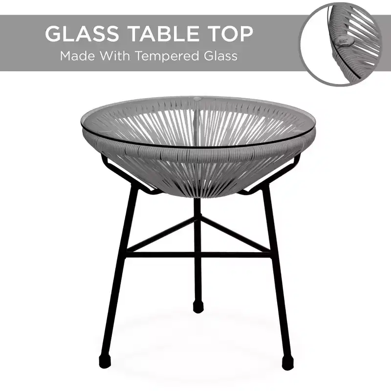 Best Choice Products 3-Piece All-Weather Patio Acapulco Bistro Furniture Set w/ Rope, Glass Top Table