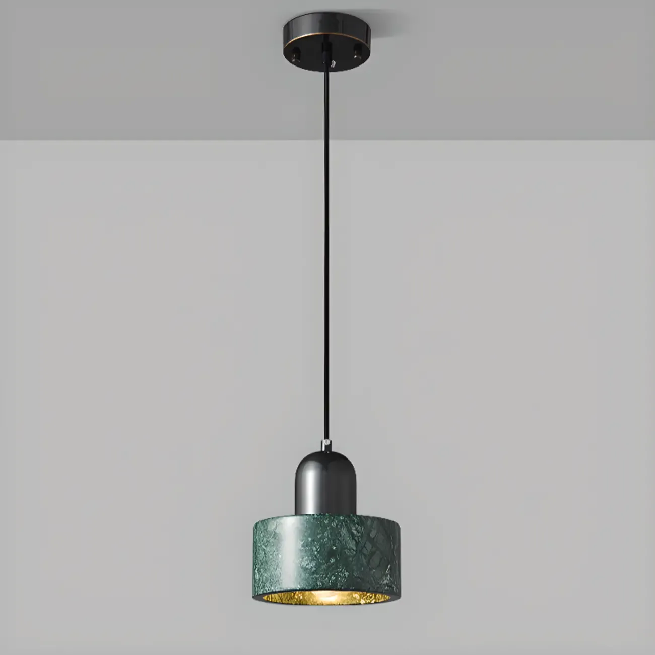 Modern Green Stone Cylinder Black Hanging Pendant Light