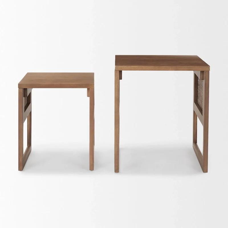 Grier Solid Wood With Cane Accents Square Nesting Accent Tables (Set of 2) - 20L x 20W x 23H
