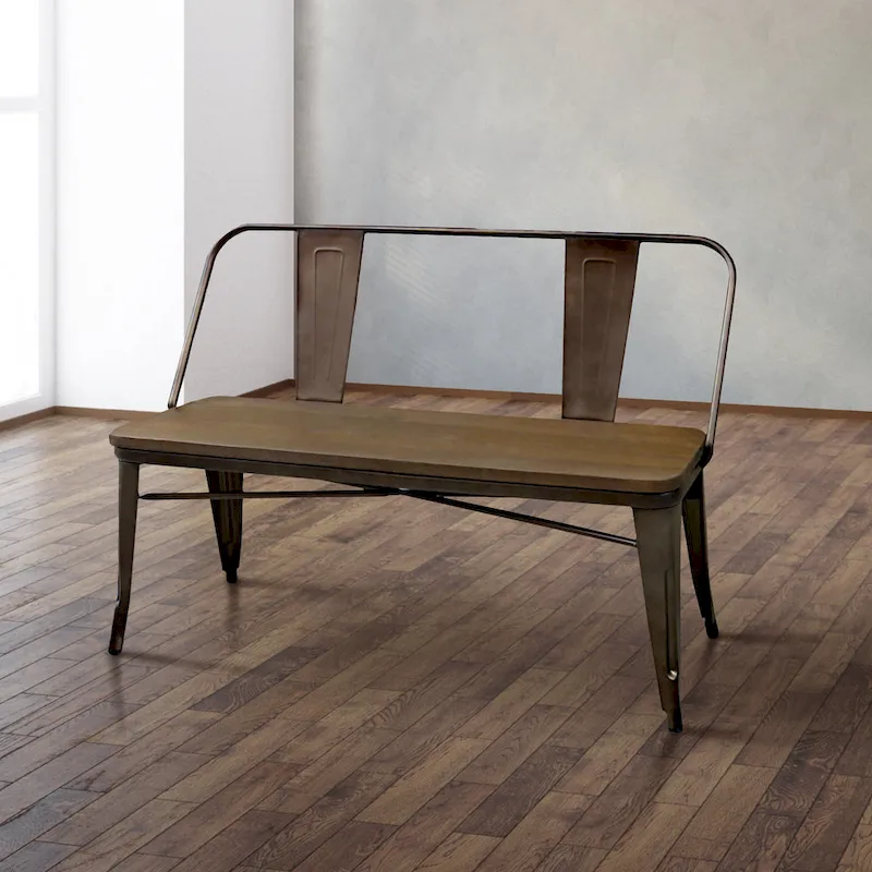 Industrial Metal 47-Inch Backed Dining Bench
