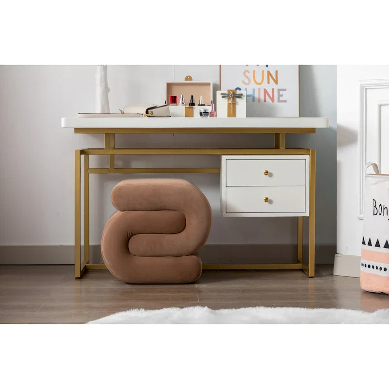 Modern S-shape Fabric Ottoman Makeup Stool Footstool