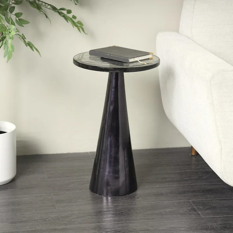 Geometric Cone Aluminum Side Table with Textured Glass Top – Black / Gold, Modern Style
