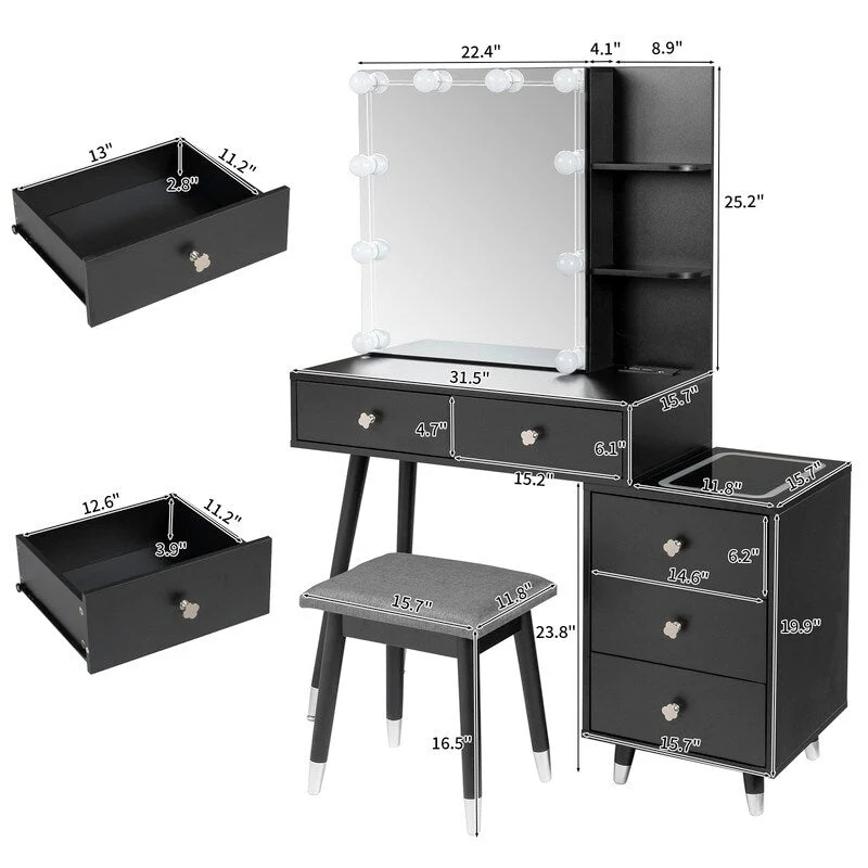 5 drawers Dressing table set with plugs