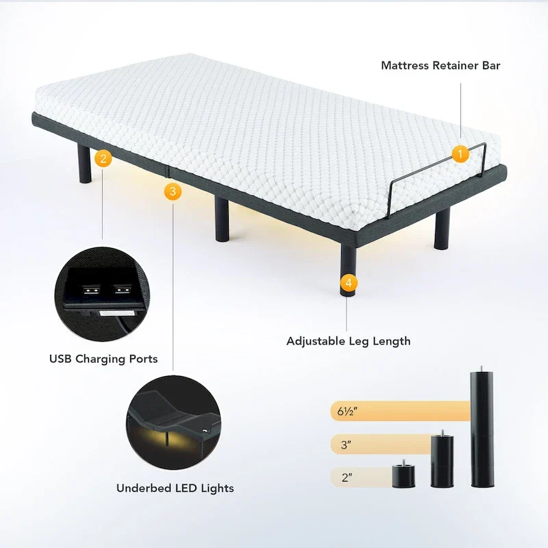 Massaging Zero Gravity Adjustable Bed with Wireless Remote and Underbed Lighting