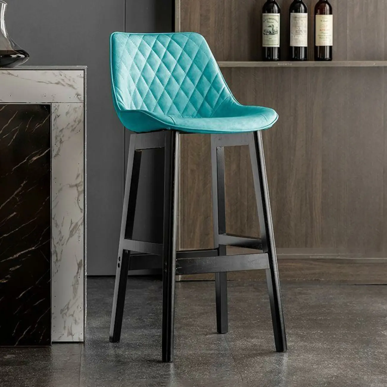 Modern Wood Tufted Upholstered Leather Bar Stool