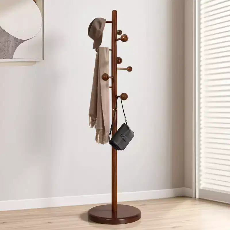 Bekrvio Wood Coat Rack Freestanding with 9 Hooks, Stable Round Base, Heavy Duty Hall Tree Coat Stand-72.4H x 15.4W
