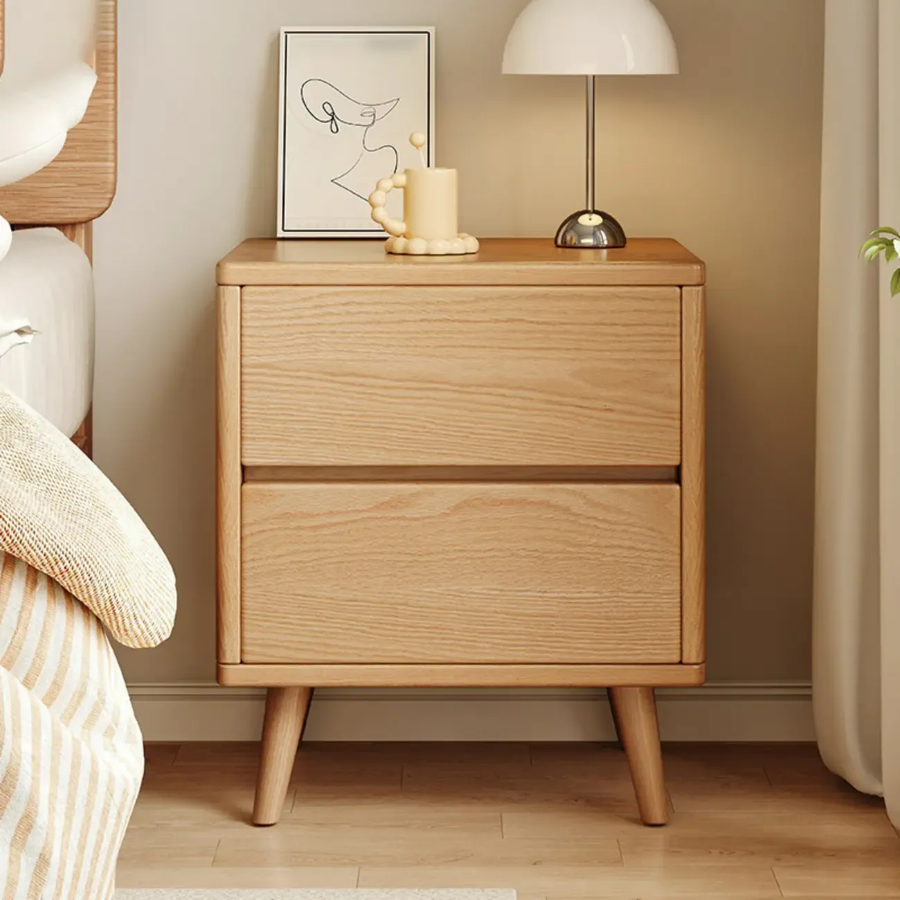 Natural Finish Wood Nightstand with Drawers