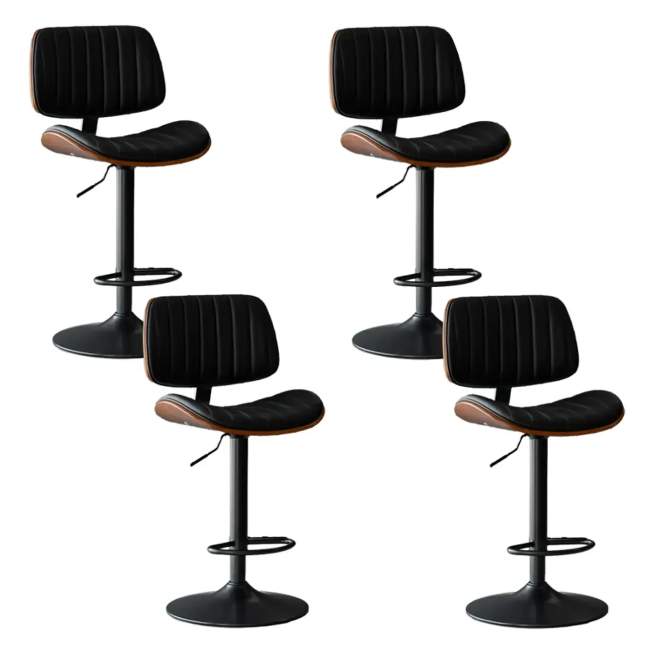 Adjustable Height Bucket Swivel Leather Bar Stool with Back