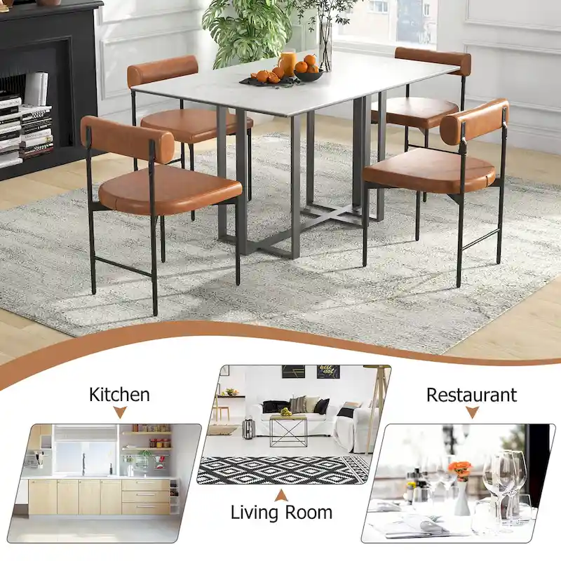 Gymax Dining Chair Set of 2 Faux Leather Upholstered Kitchen Side