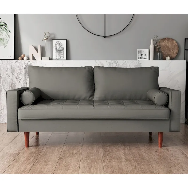 US Pride Faux Leather Mid-century Modern Sofa