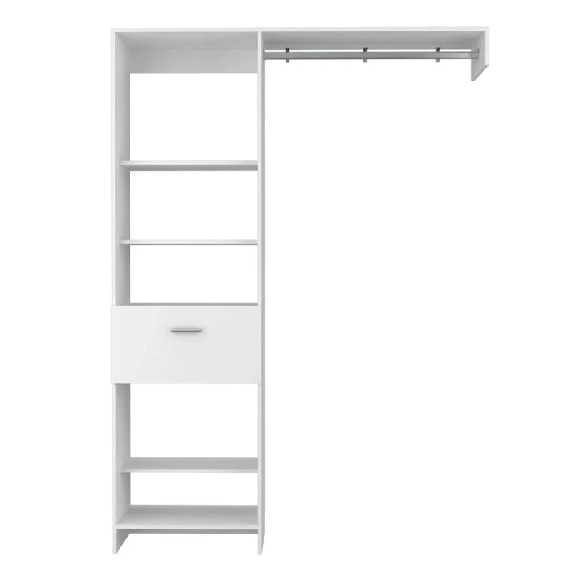 TUHOME Manchester 150 Closet System with Metal Rod, 5 Open Shelves, and 1 Drawer - N/A