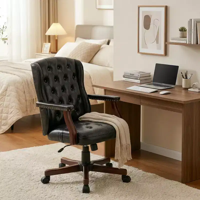 Executive Home Office Chair, Ergonomic Faux Leather Wingback Swivel Desk Chair for Comfort & Support