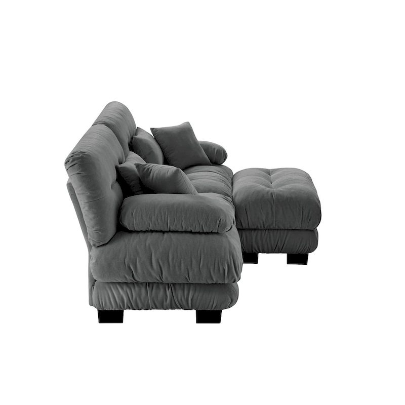 L Shaped Loveseat Sofa Chenille Sectional Couch with Lumbar Pillows