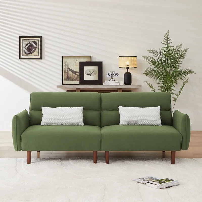 Green / Ivory / Gray Linen Convertible Futon Sofa Bed with 3-Position Backrest and 2 Pillows – 2 or 3 Person