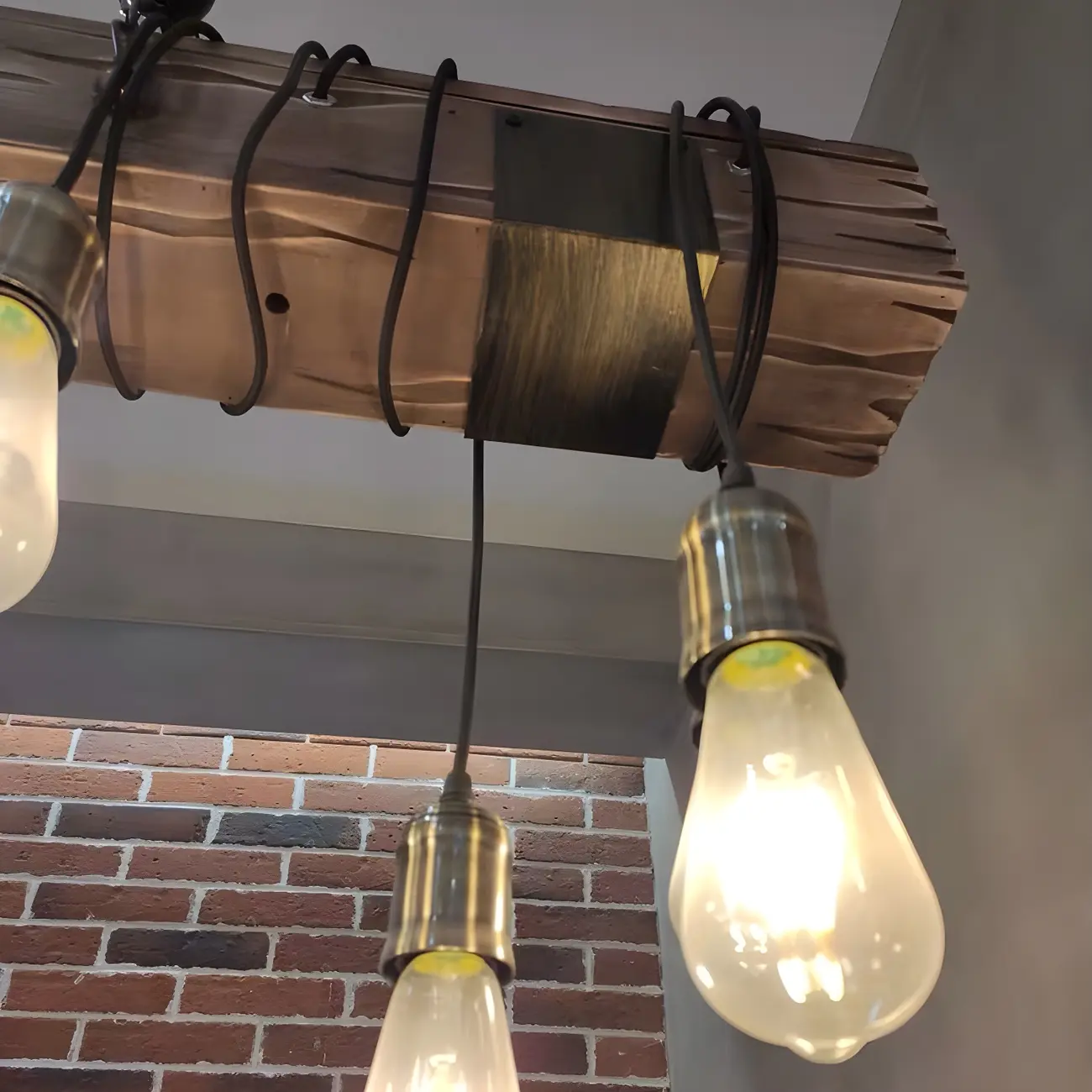 Industrial Brown Wood Large Island Hanging Light