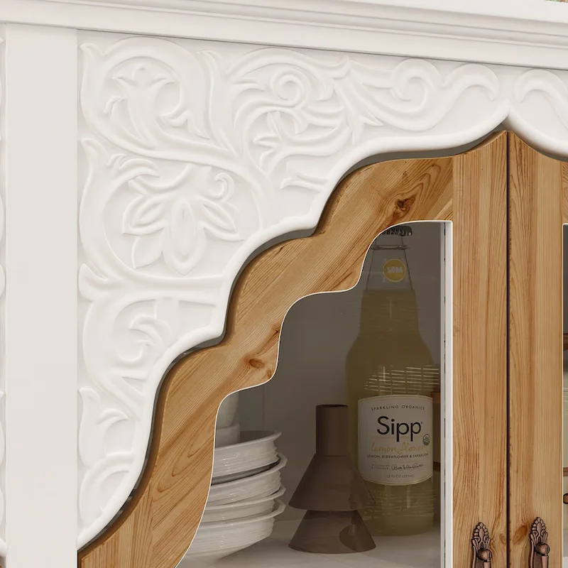 Wooden Carved Bathroom Cabinet Accent Cabinet Sideboard Acrylic Glass