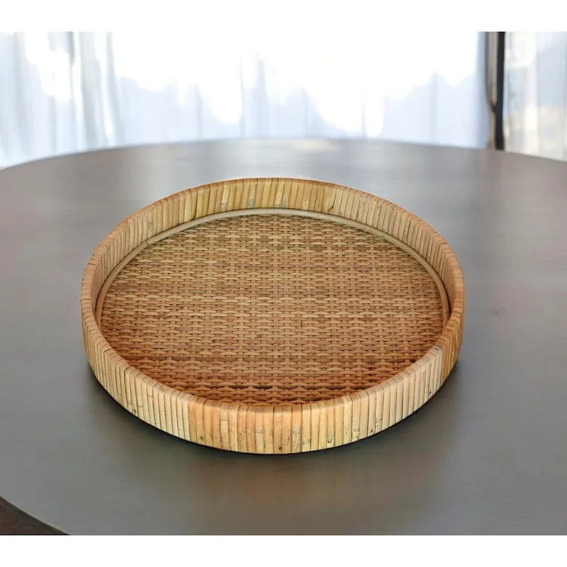 HomeRoots 12  Natural Round Bamboo Handmade Serving Tray