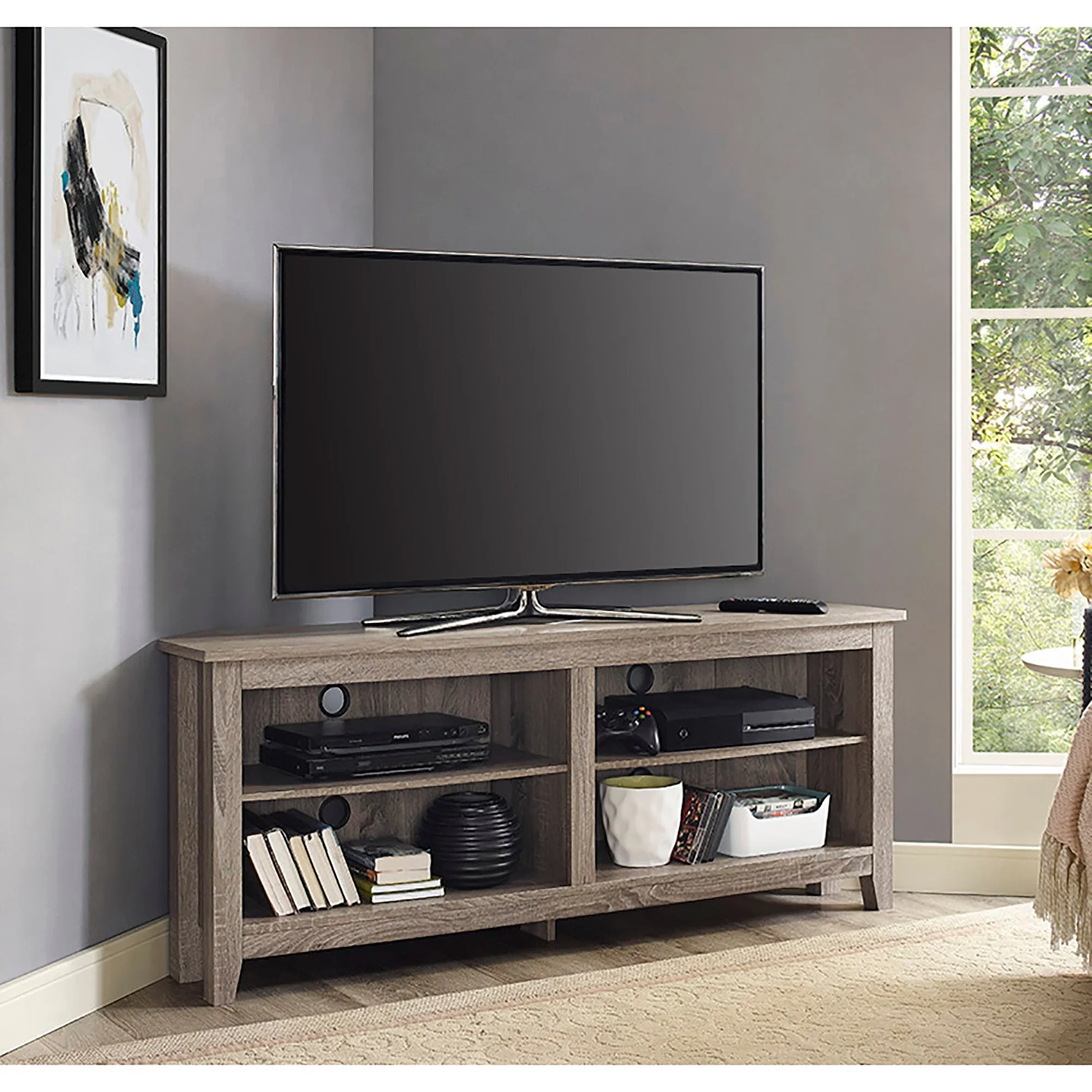 58 Transitional Wood Corner TV Stand