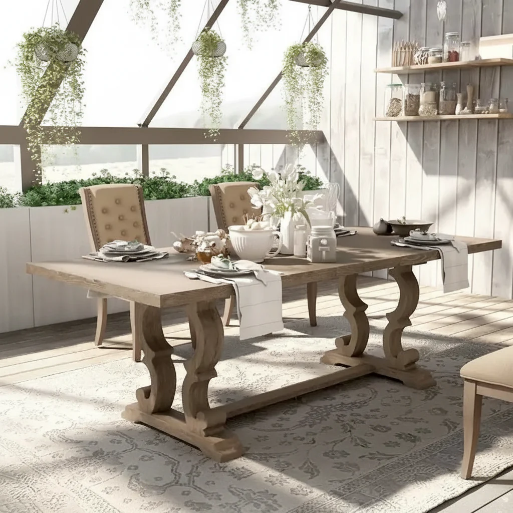 Rustic 90-Inch Wood Expandable Dining Table