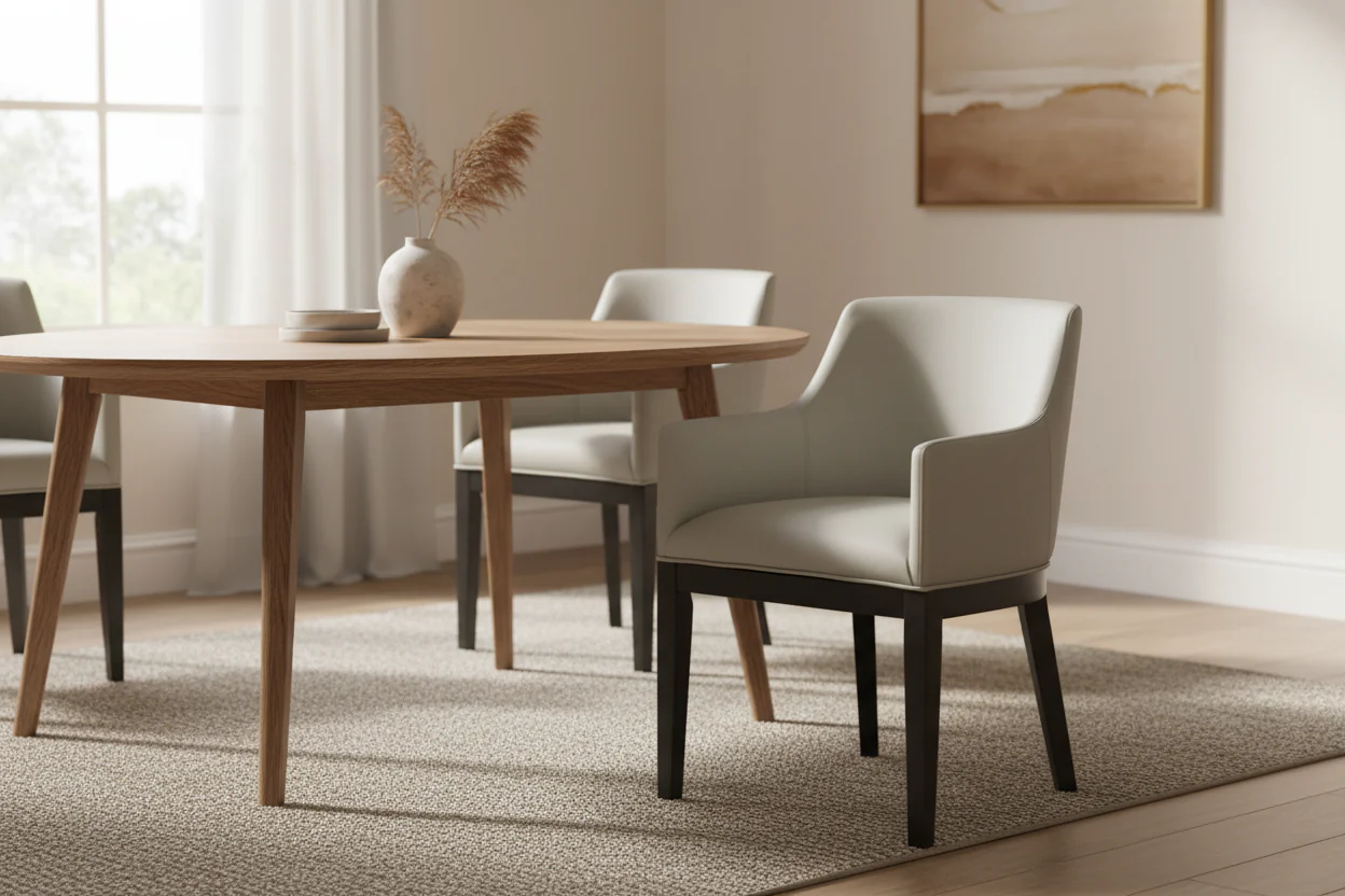 Modern Faux Leather Dining Chair, Stone Grey, Leatherette Upholstery, Metal Legs