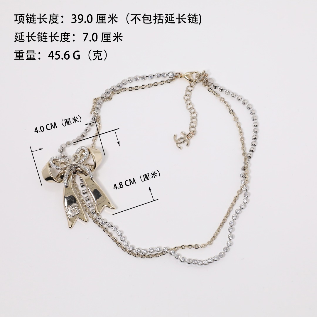 CCN490 Chanel bow double chain choker necklace - ccjewelryacc