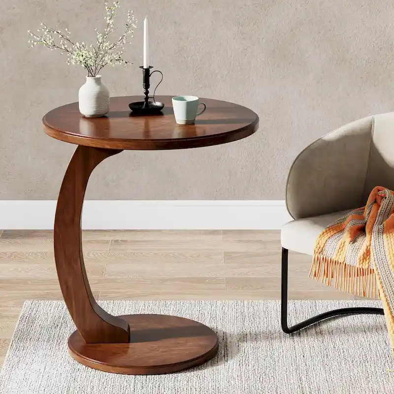 Wooden C-Shaped End Table