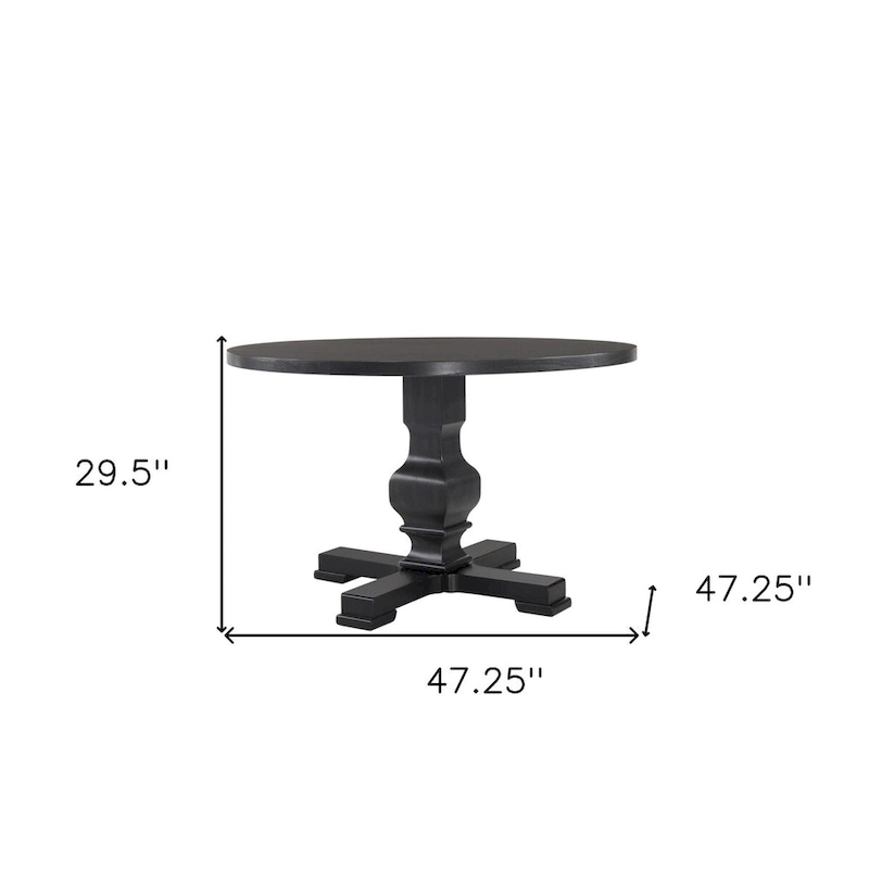 HomeRoots 47  Black Rounded Solid Wood Pedestal Base Dining Table