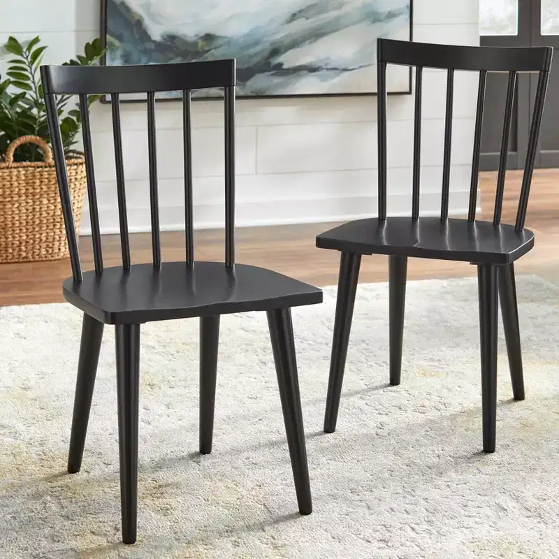 Lifestorey Set of 2 Aspen Farmhouse Solid Wood Windsor Stationary Dining Chair Matte Black