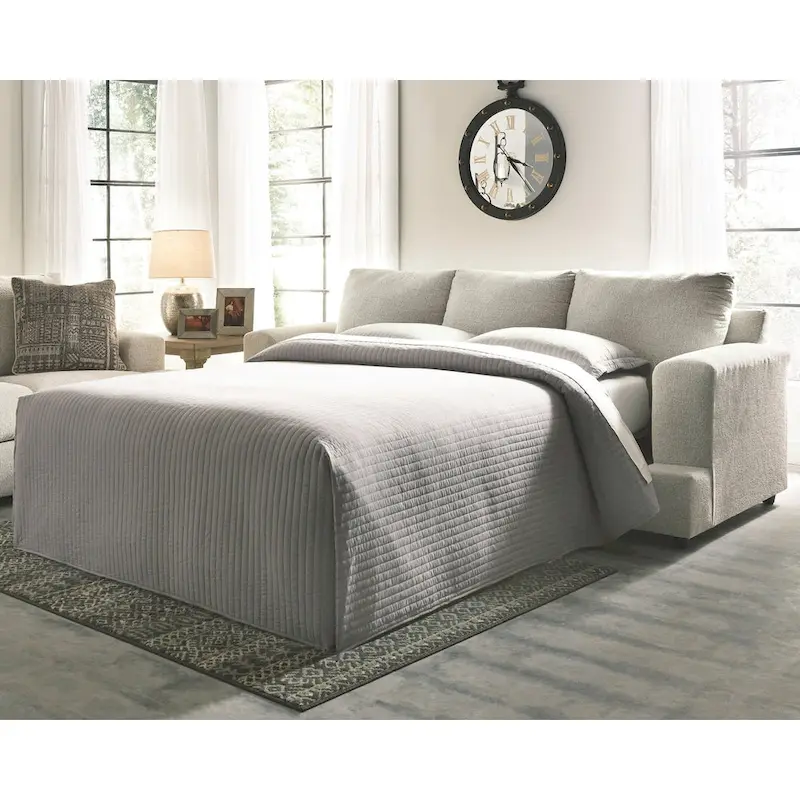 Stone Gray Chenille Queen Sleeper Sofa with Memory Foam Mattress