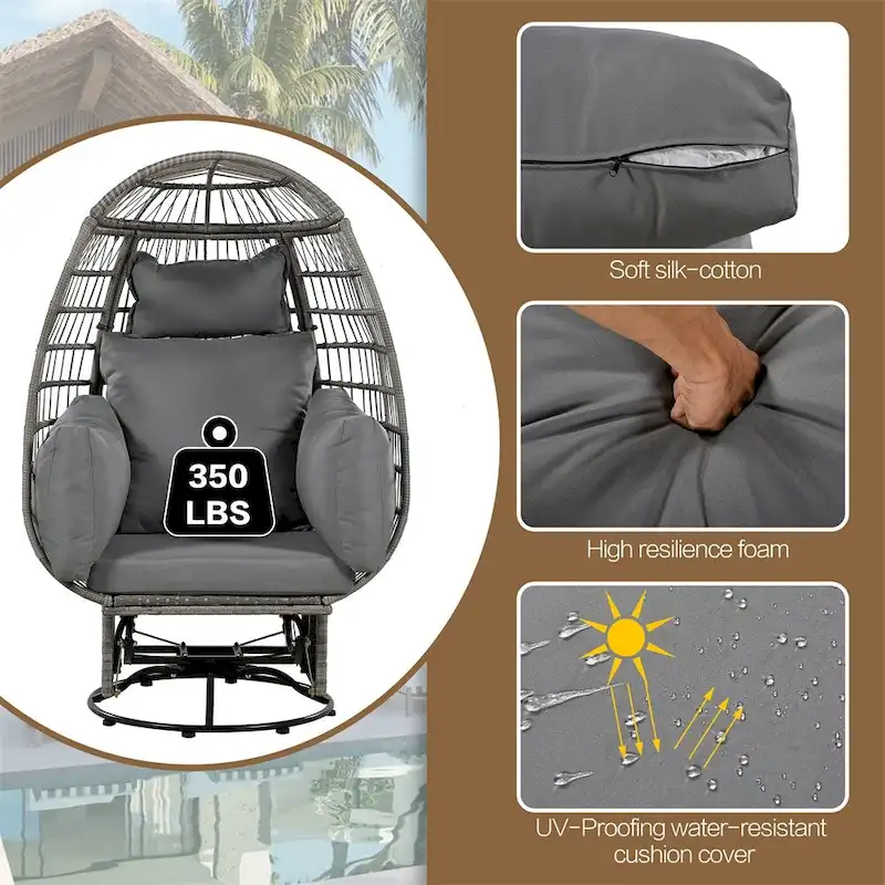 Rattan Egg Patio Swivel Chair with Cushions and Rocking Function