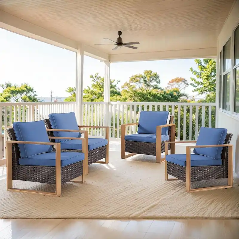 Gymojoy Patio Chairs Set of 4 All-Weather Rattan Chair - Brown