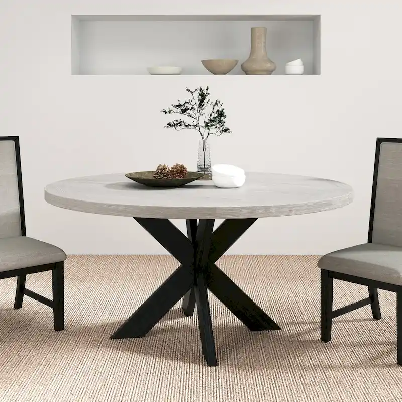 Grey & Black Two-Tone Round Dining Table with Criss-Cross Pine Base – Seats 4