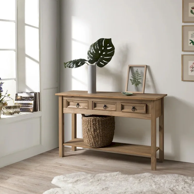 Pine Wood Three-Drawer Hall Table