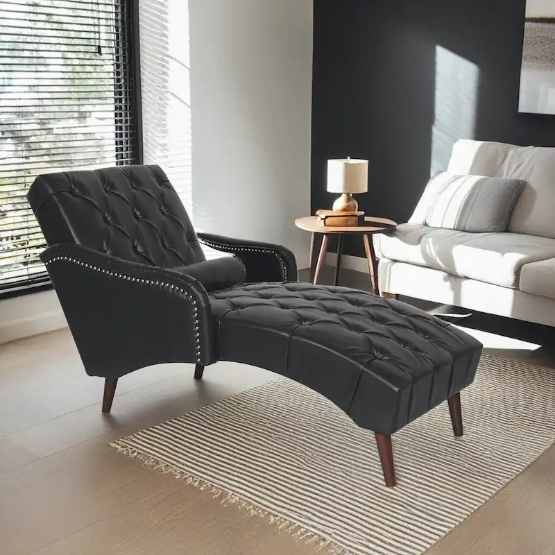 '- Isabella Indoor Chaise Lounge Armchair with Pillow and Solid Wood Legs