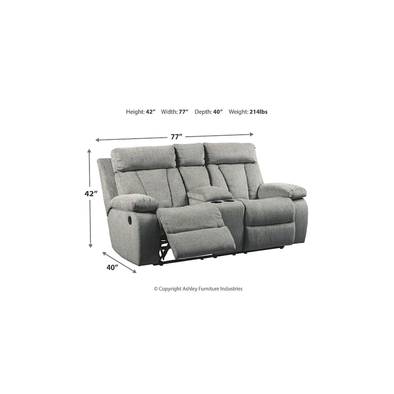 Mitchiner Reclining Loveseat with Console Fog