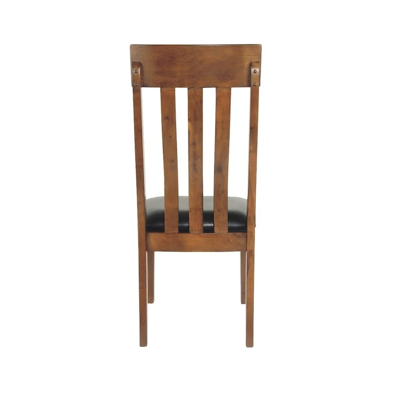 Brown Faux Leather Dining Chair, Rustic Style, Set of 2
