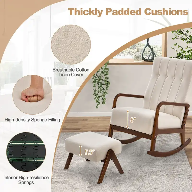 Costway Rocking Chair with Ottoman Upholstered Fabric Glider Rocker - See Details