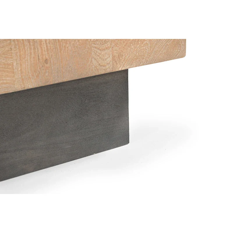 Modern Handcrafted Solid Mango Wood Side Table with Neutral Finish, Clean Lines for Living Room