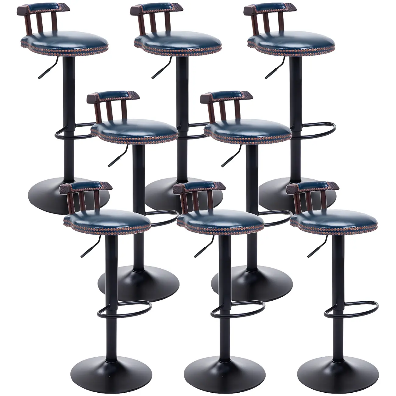 Industrial Round Leather Adjustable Bar Stools