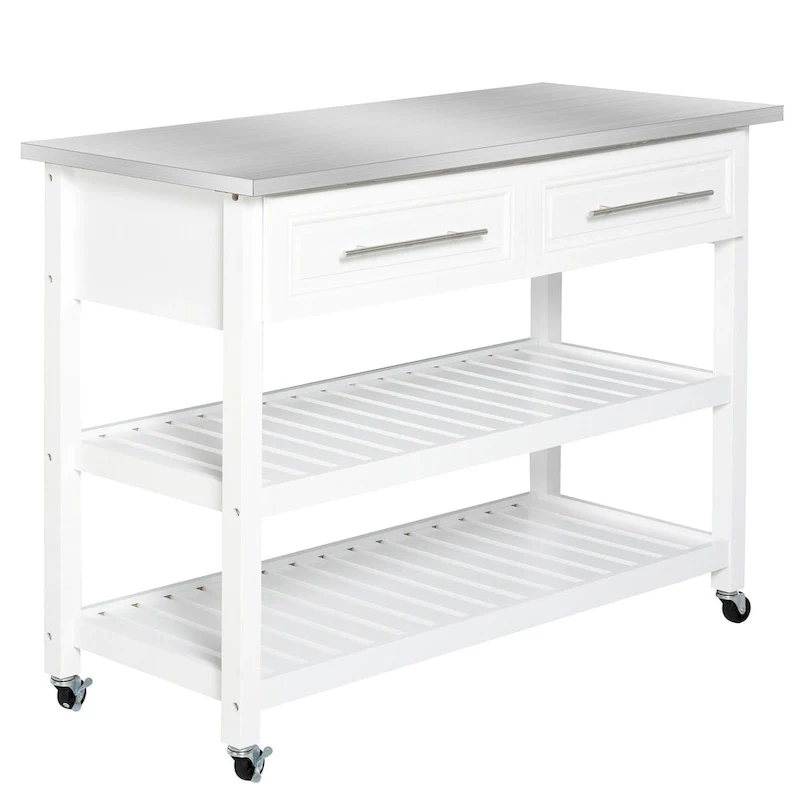 3-Tier Rolling Kitchen Island with Stainless Steel Top