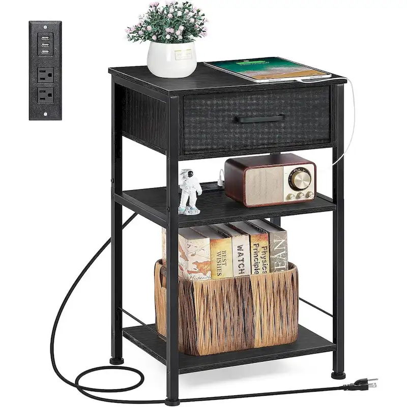 3 Tier Nightstand with Charge Station