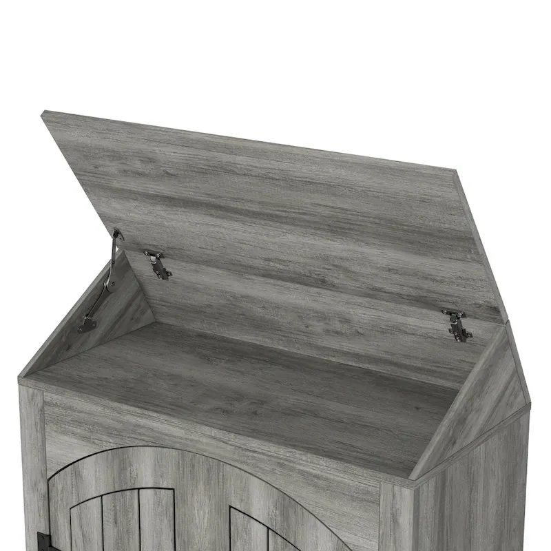 DH BASIC Jody Farmhouse Adjustable 4-Shelf Double-Door Shoe Cabinet with Lift-top Storage by Denhour