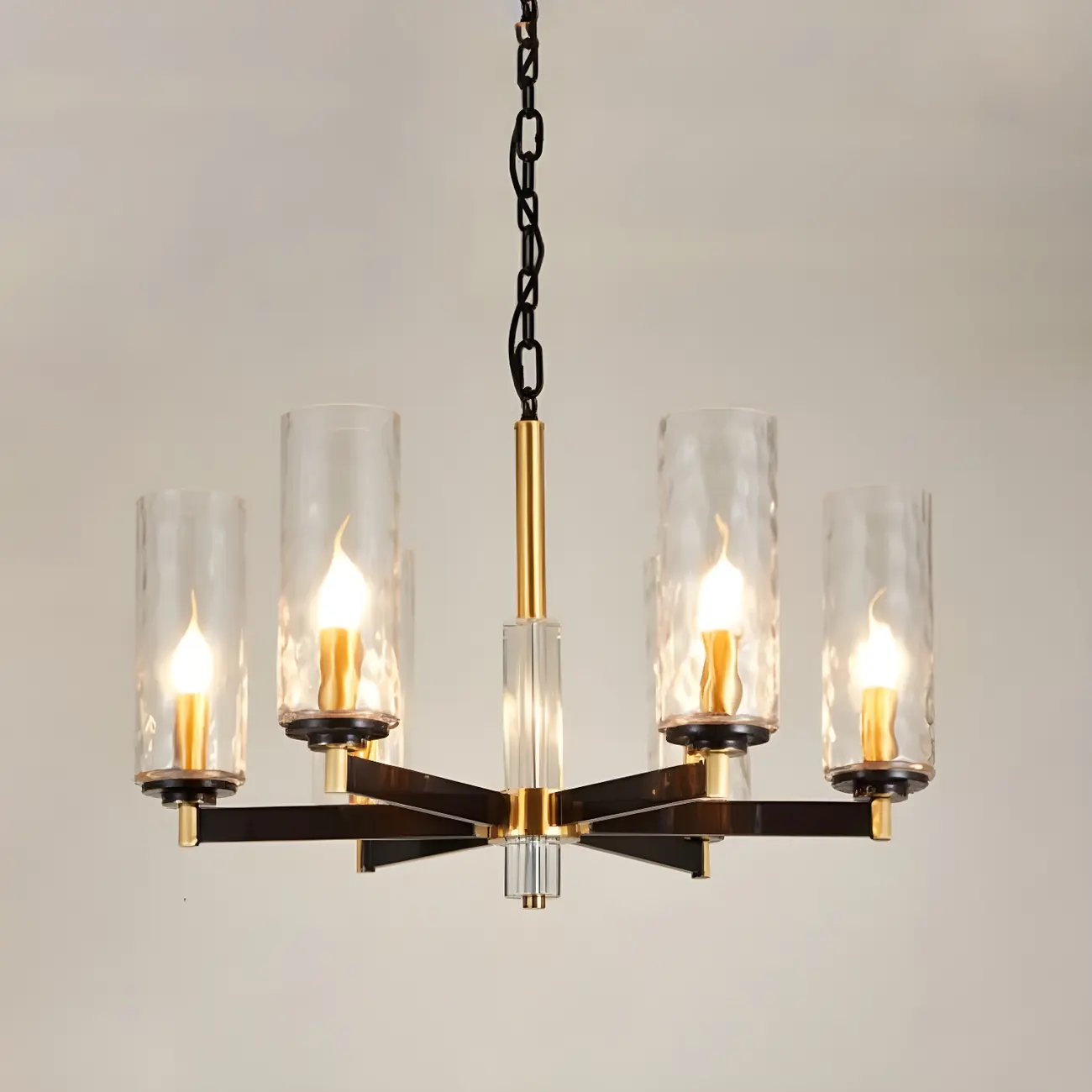 Modern Stylish Black-Gold Cylinder Glass Chandelier