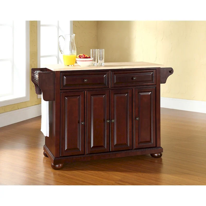 Mahogany Wood Top Kitchen Island, Traditional Style, Stationary