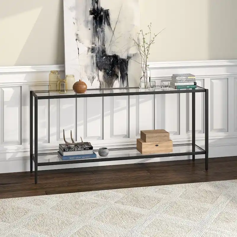 Hera 64 Wide Rectangular Console Table with Glass Shelf - 64 Wide